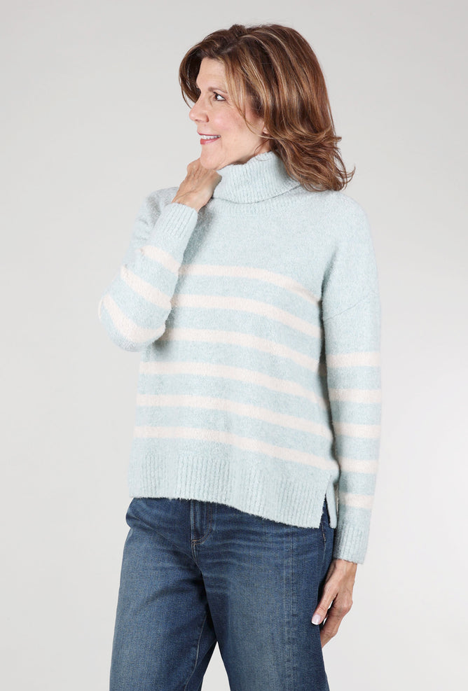 Lilla P Lofted Stripe Tneck Sweater, Frost