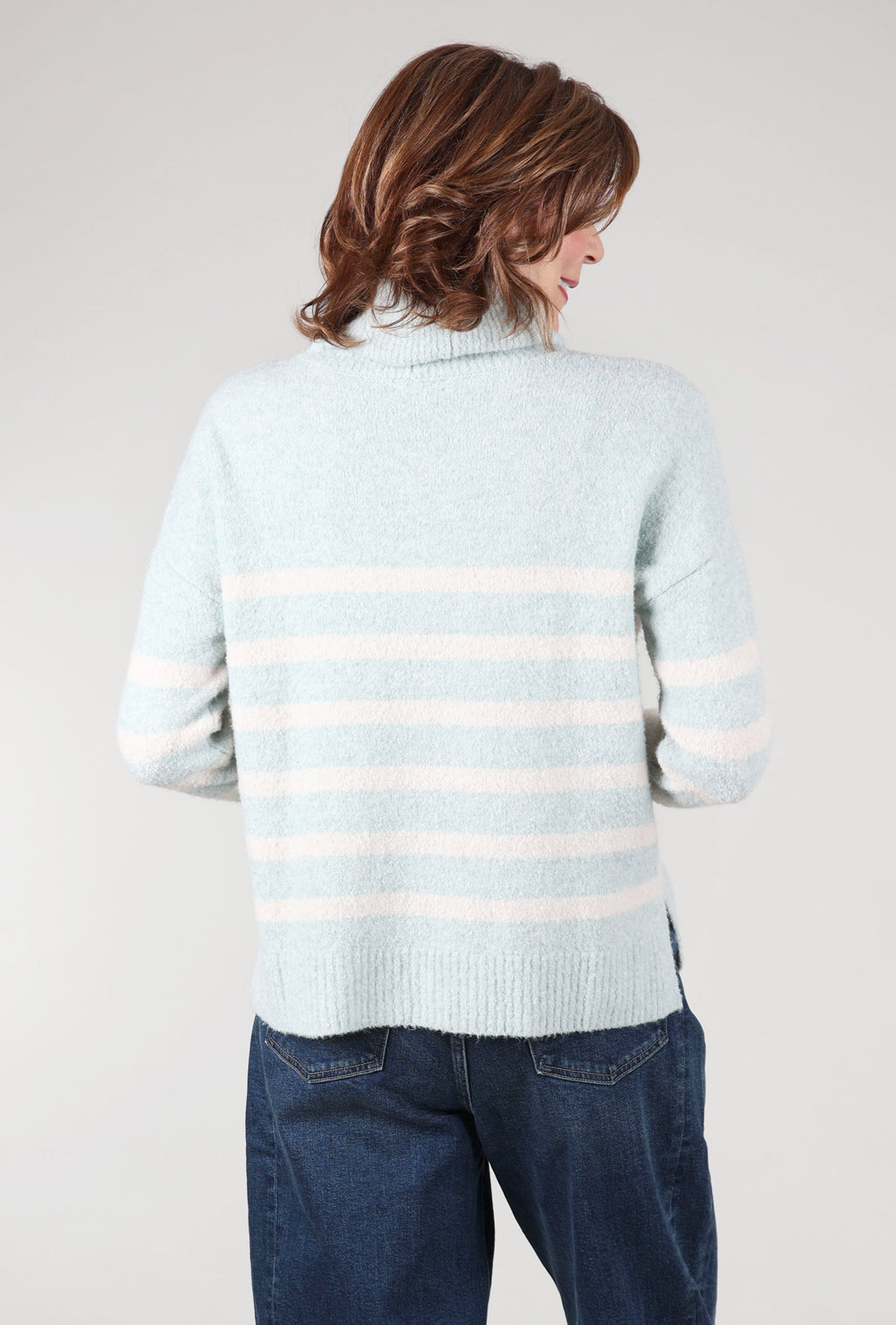 Lilla P Lofted Stripe Tneck Sweater, Frost