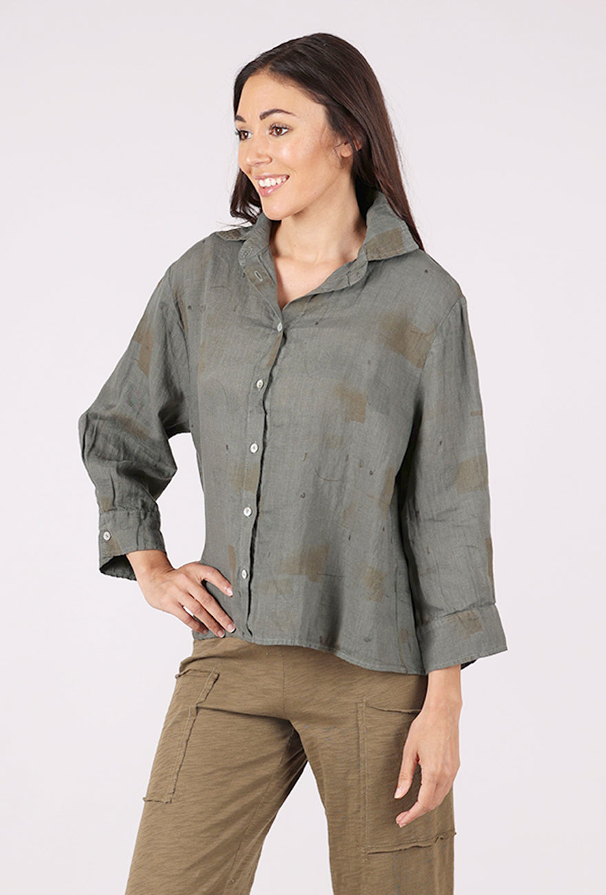 Cut Loose Brushstroke Linen Crop Shirt, Clay