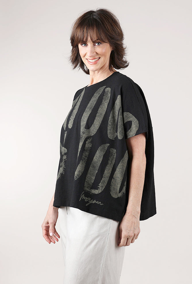 Moyuru Abstract Print Tee, Black/Khaki