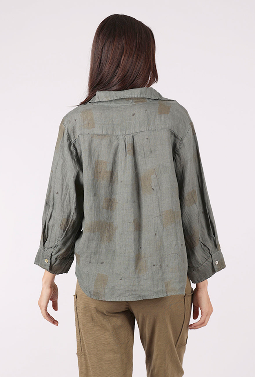 Cut Loose Brushstroke Linen Crop Shirt, Clay