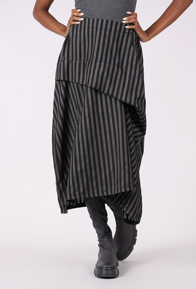 Moyuru Tuck Detail Stripe Skirt, Black/Gray