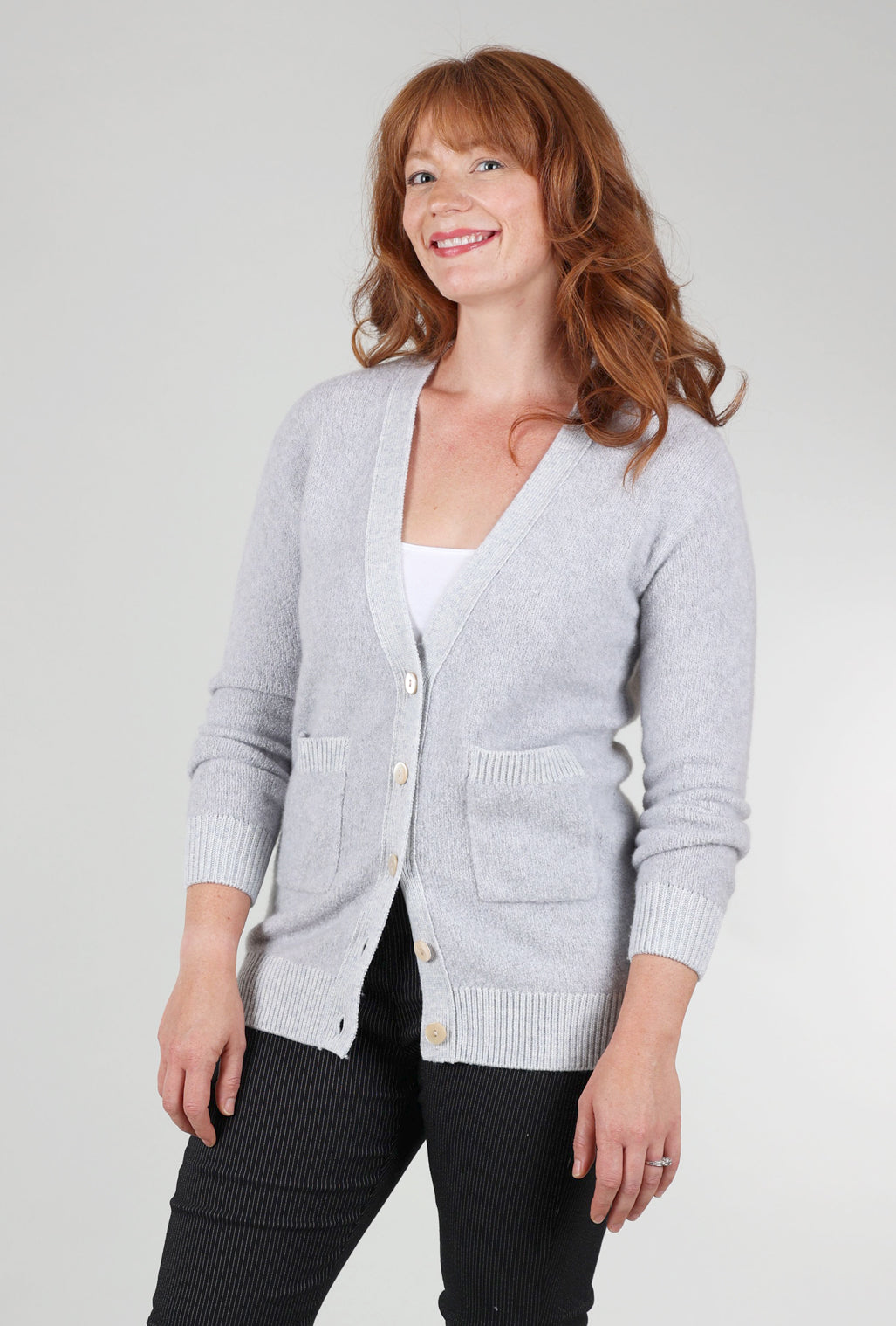Kokun Cashmere Boucle Boyfriend Cardie, Argento Gray