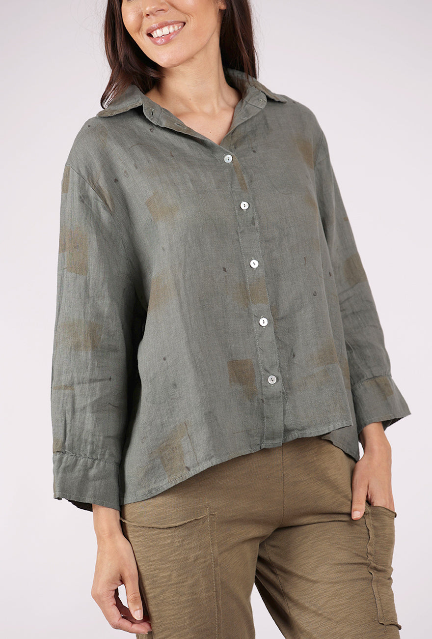 Cut Loose Brushstroke Linen Crop Shirt, Clay