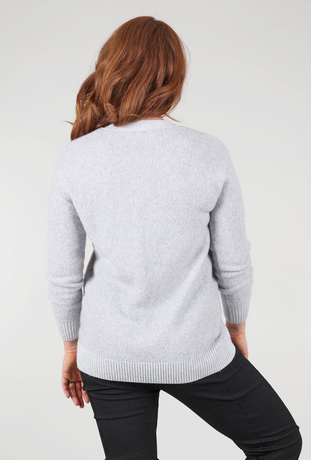 Kokun Cashmere Boucle Boyfriend Cardie, Argento Gray
