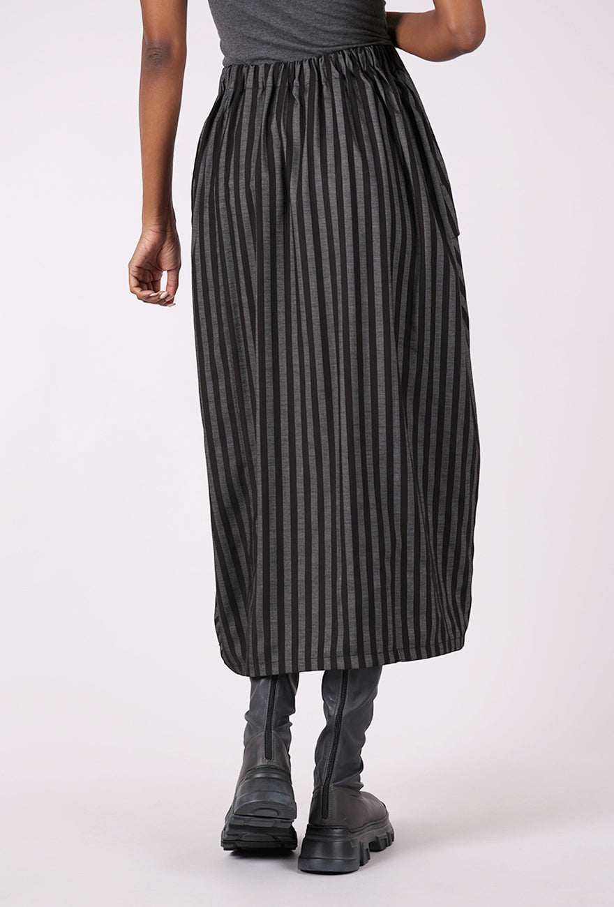 Moyuru Tuck Detail Stripe Skirt, Black/Gray