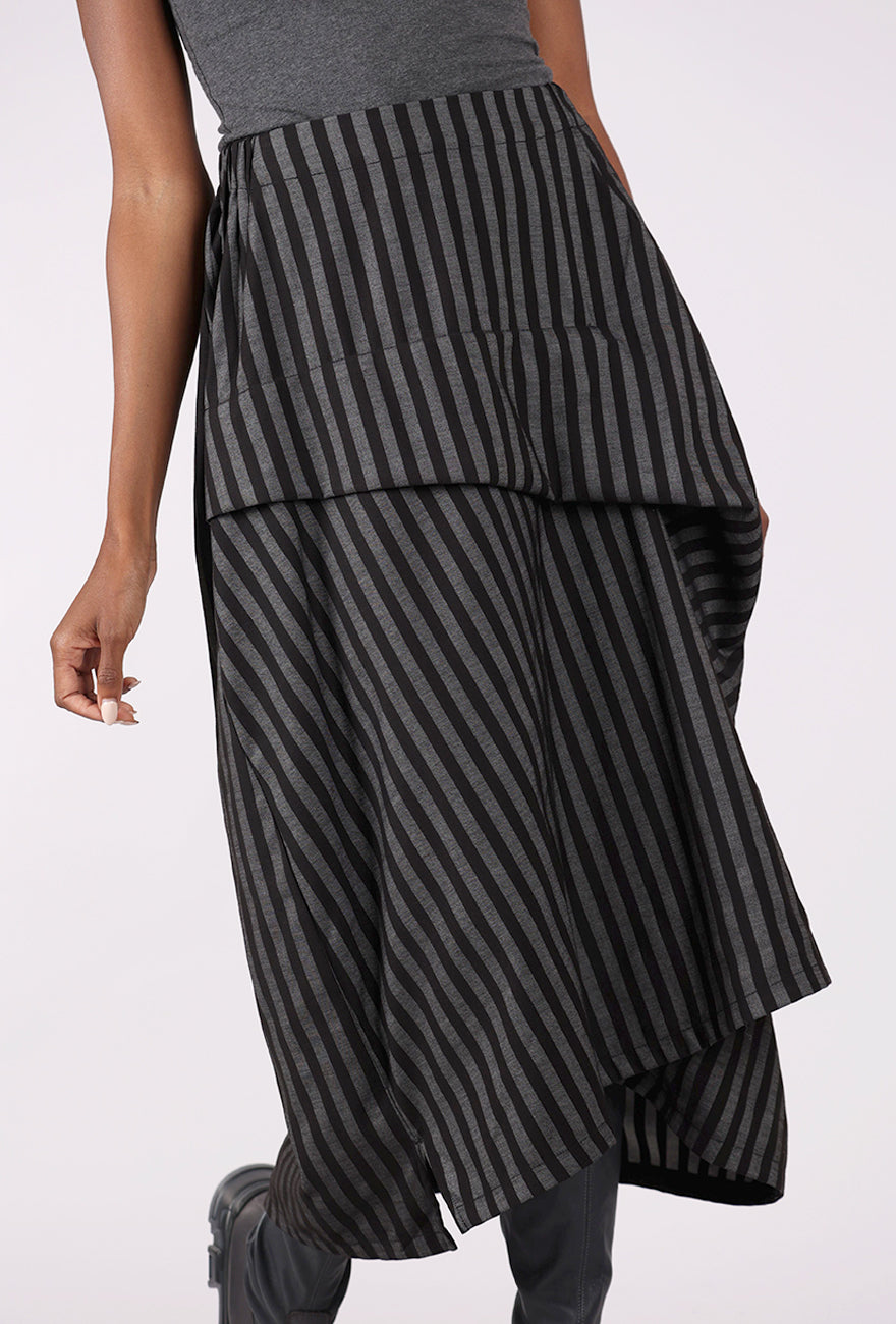 Moyuru Tuck Detail Stripe Skirt, Black/Gray