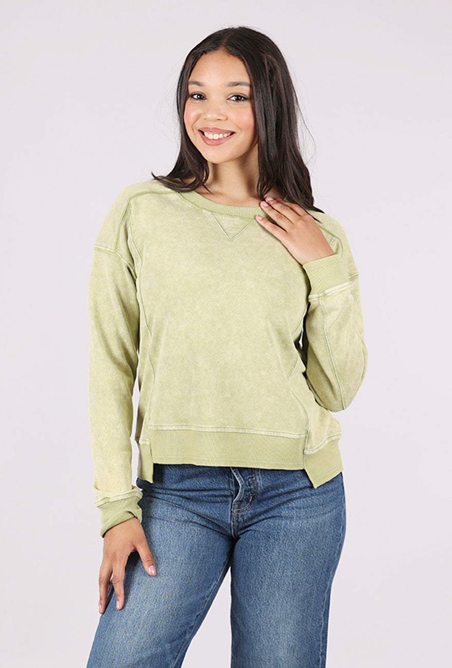 Mystree Garment Wash Sweatshirt, Light Green