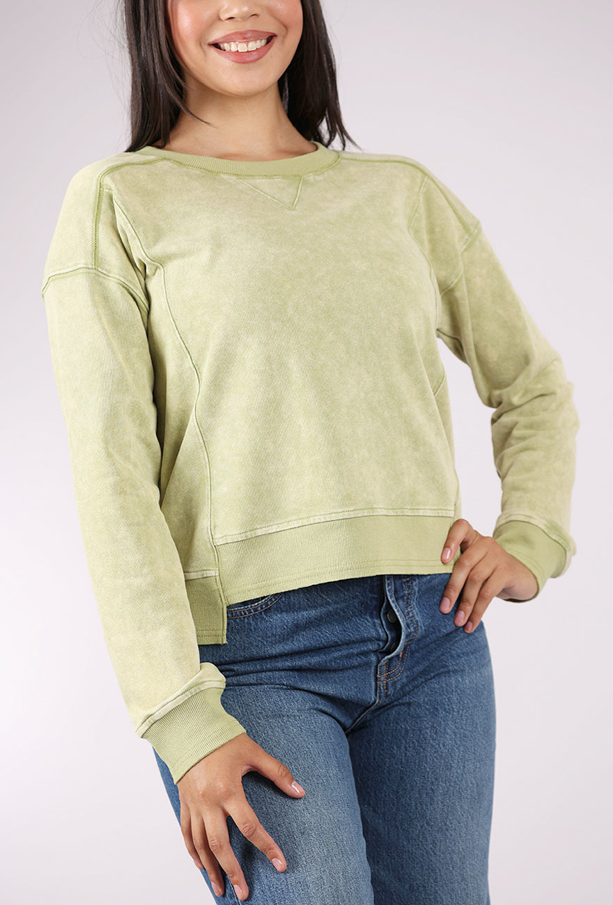 Mystree Garment Wash Sweatshirt, Light Green