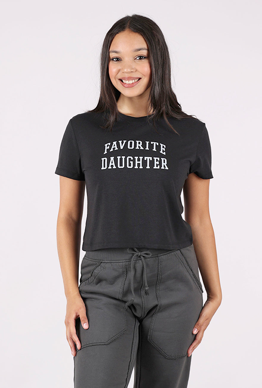 Favorite Daughter Cropped Collegiate Tee, Black