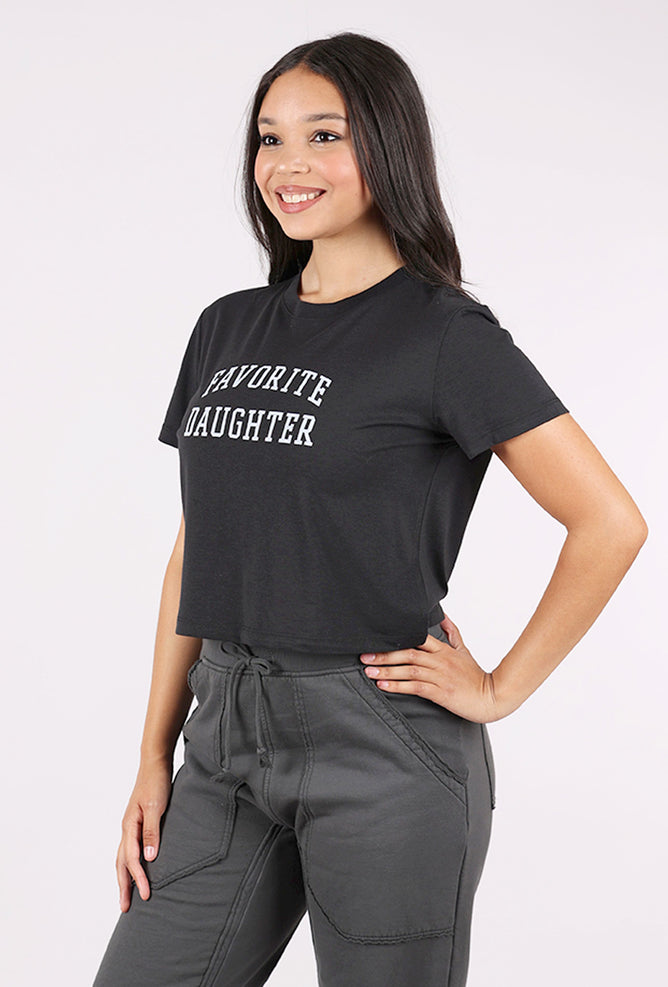 Favorite Daughter Cropped Collegiate Tee, Black