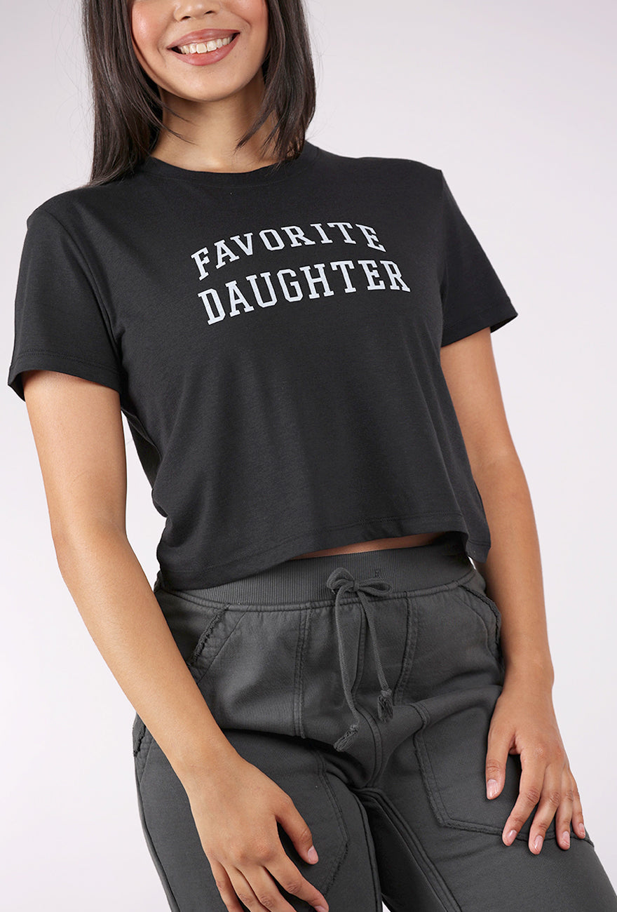 Favorite Daughter Cropped Collegiate Tee, Black