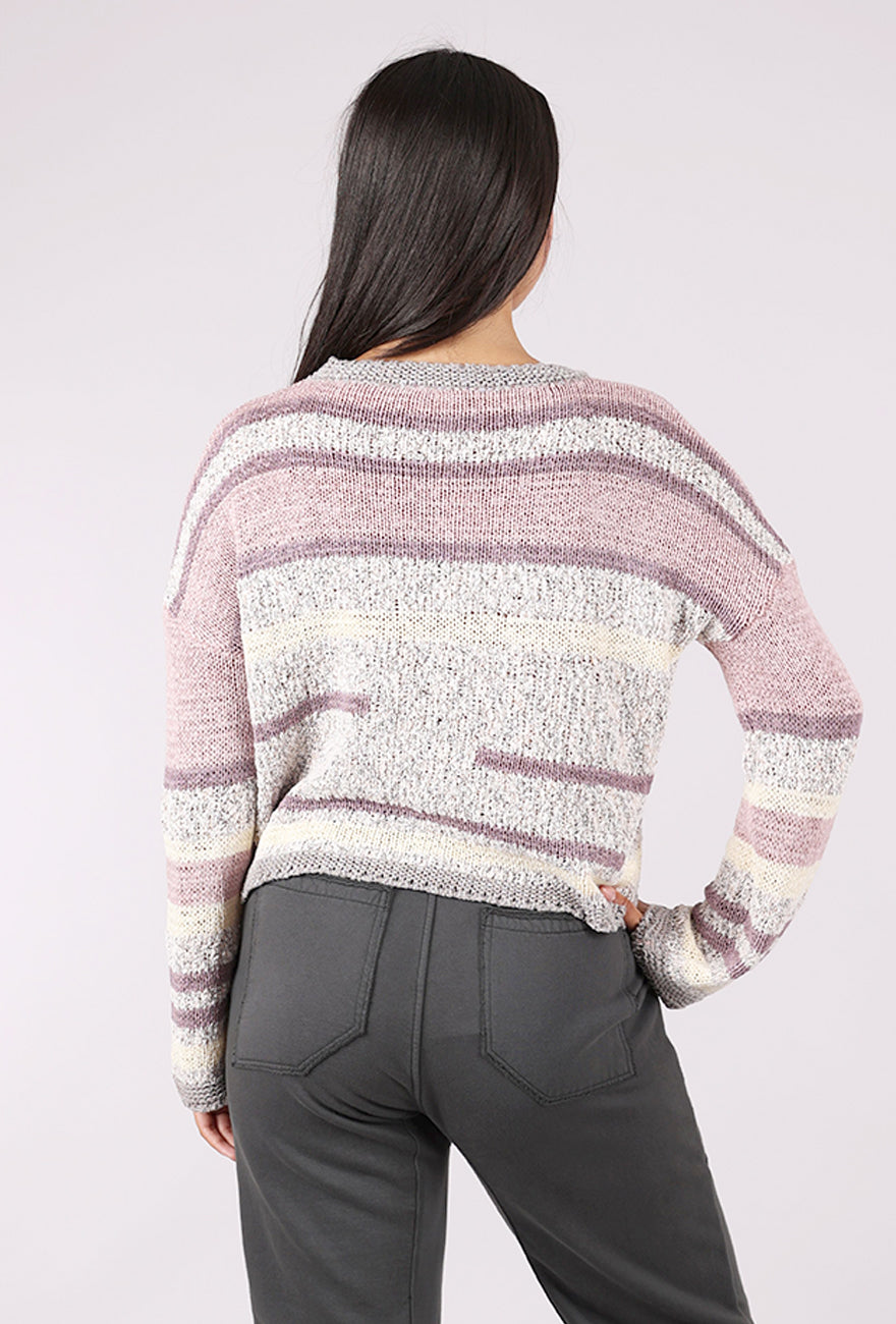 Mystree Stripe Season Sweater, Lavender/Gray