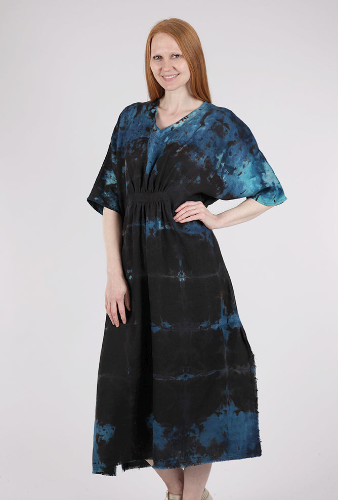 Heyne Bogut Linen Caftan, Black/Turq