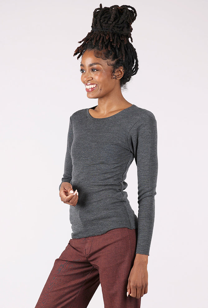 By Basics Merino First Layer Top, Anthracite Melange