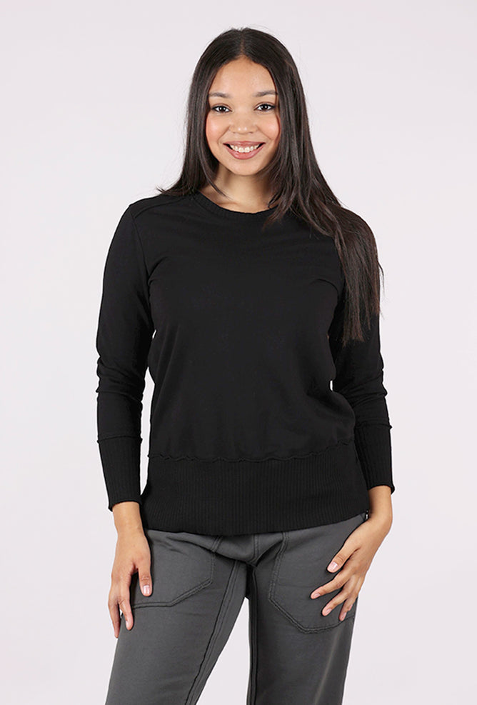 Prairie Cotton Split Rib Trim Pullover, Black