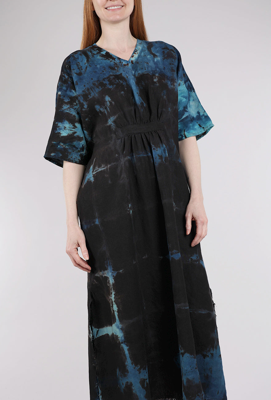 Heyne Bogut Linen Caftan, Black/Turq