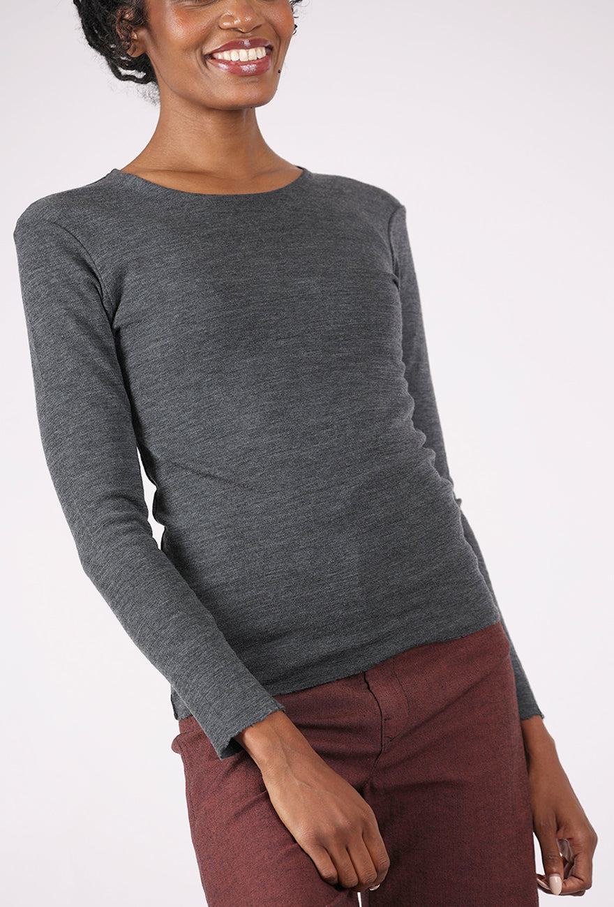 By Basics Merino First Layer Top, Anthracite Melange