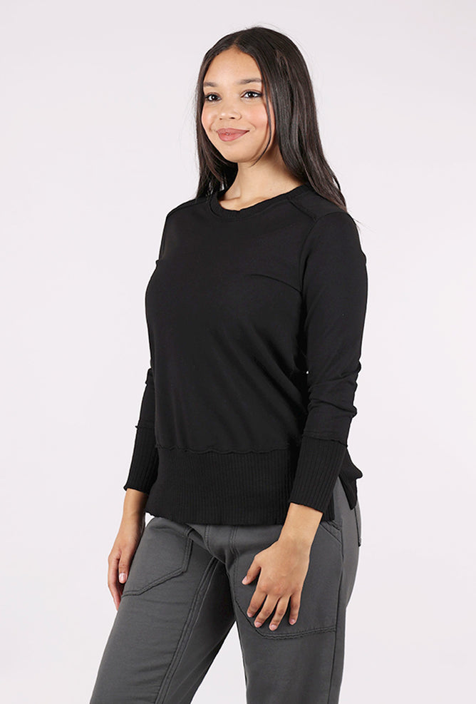 Prairie Cotton Split Rib Trim Pullover, Black