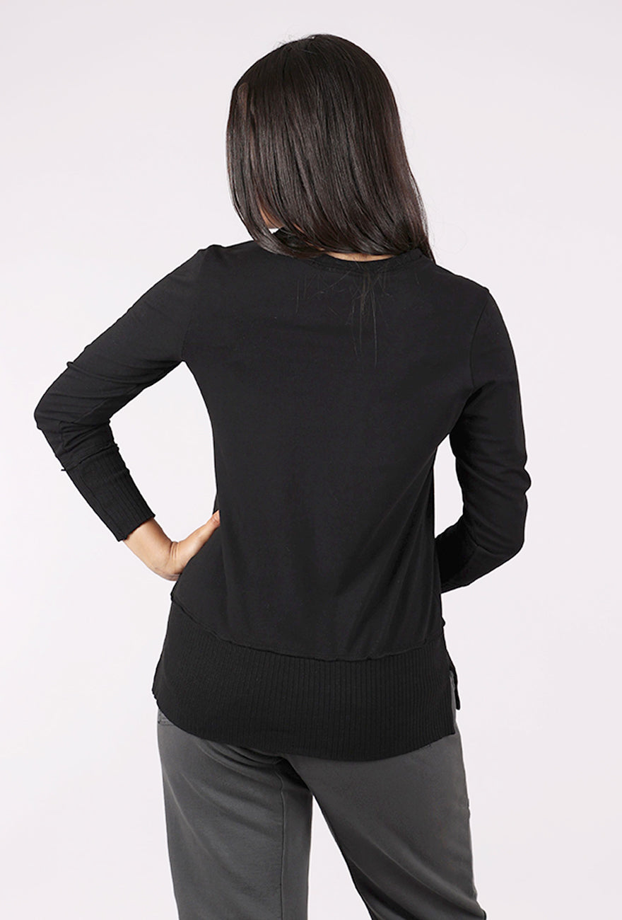 Prairie Cotton Split Rib Trim Pullover, Black