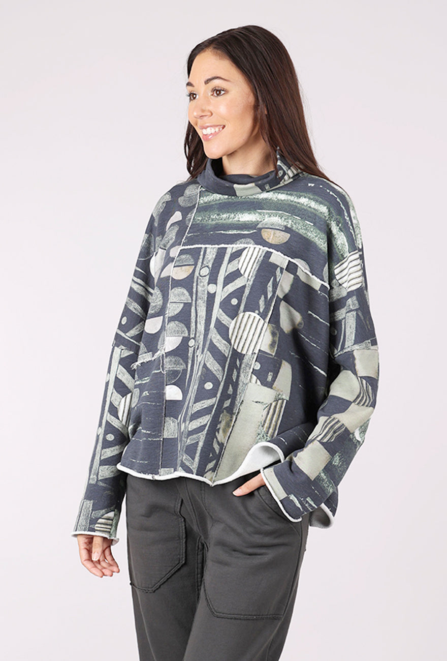 Grizas Funnel Neck Boxy Sweatshirt, Forest Block