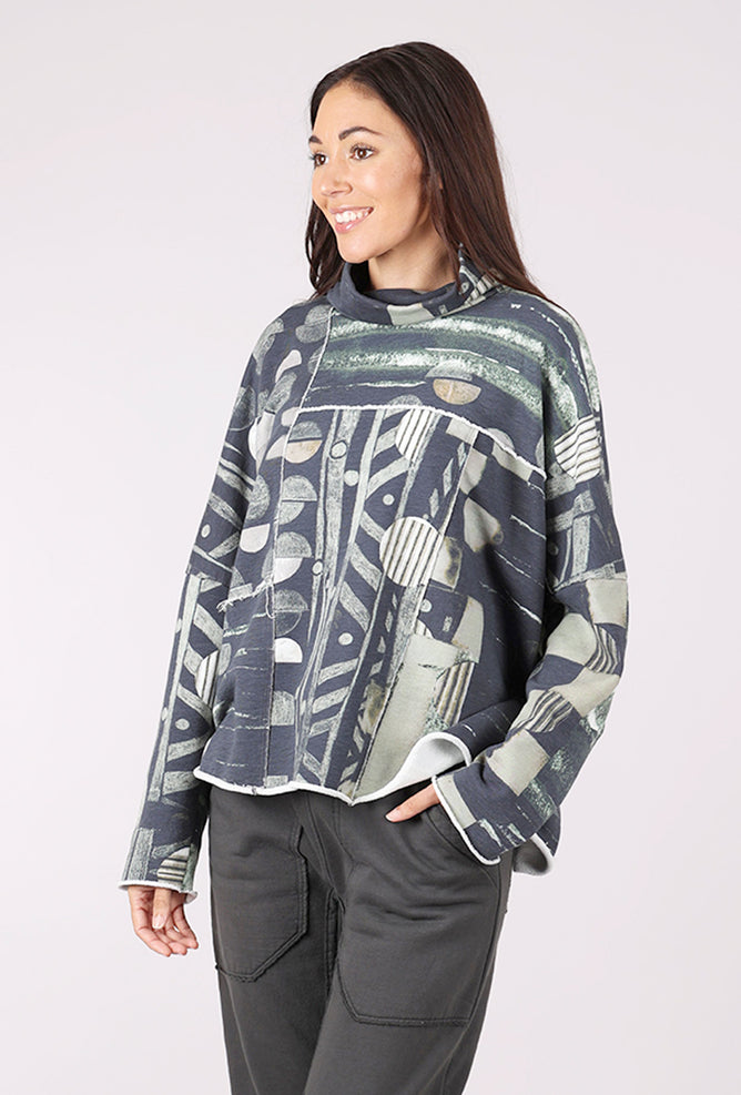 Grizas Funnel Neck Boxy Sweatshirt, Forest Block