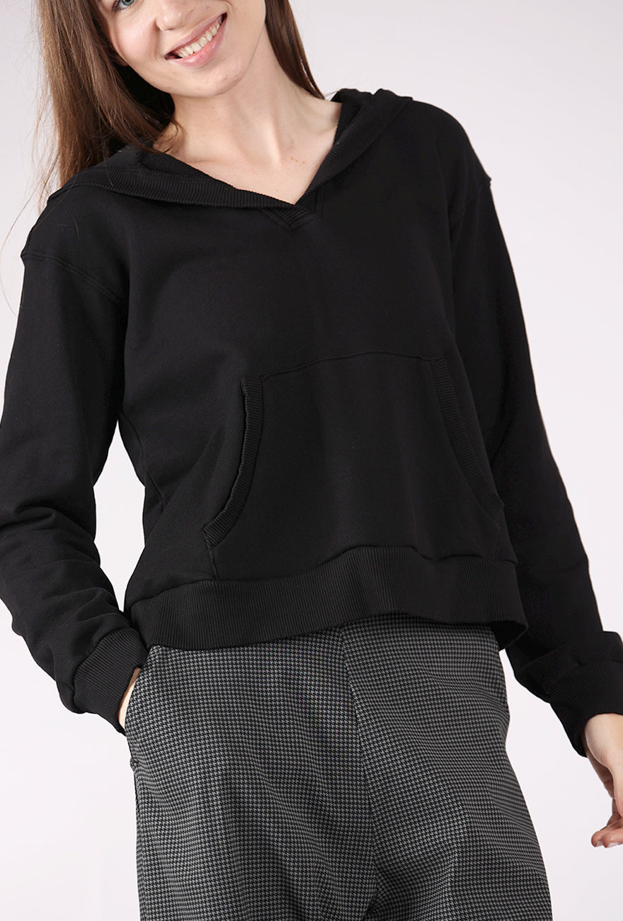 Kangaroo Pocket Boxy Hoodie, Black