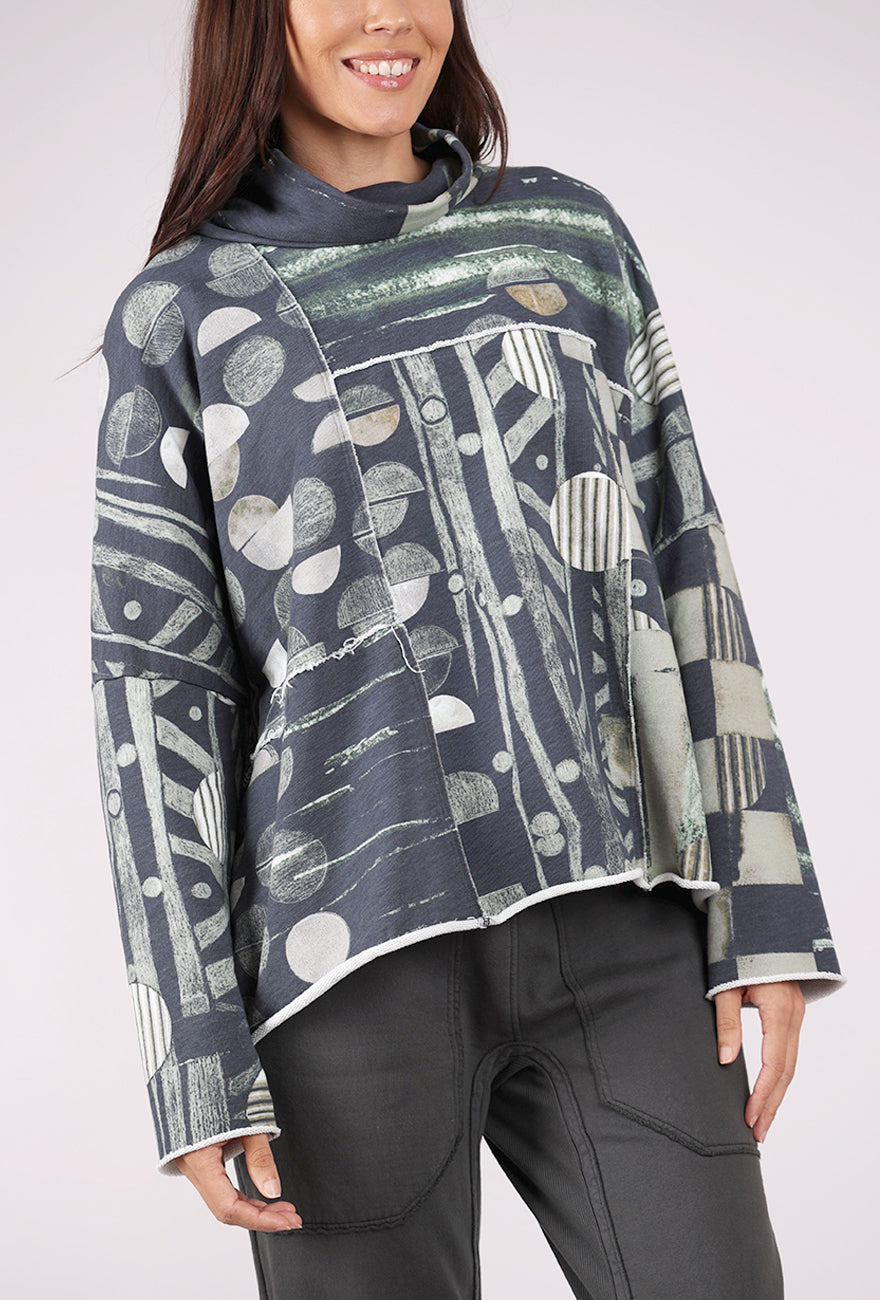 Grizas Funnel Neck Boxy Sweatshirt, Forest Block