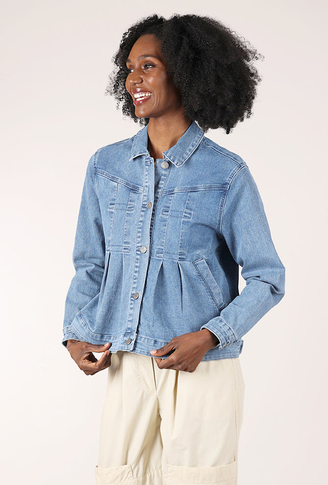 Noen Denim Peplum Shirt Jacket, Pale Blue