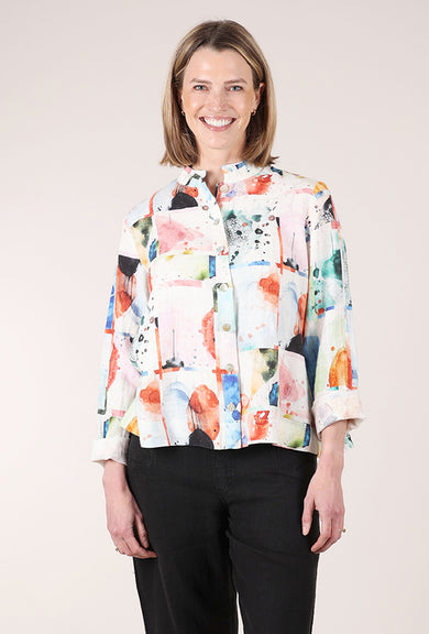 Luukaa Abstract Print Linen Blouse, Pink Multi
