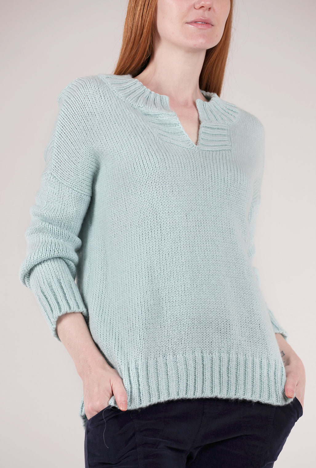 Wooden Ships Mara Split-Neck Crew, Mint
