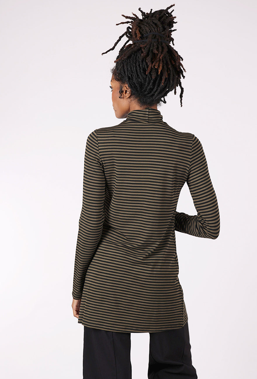 Alembika Longish Stripe Tneck, Khaki/Black