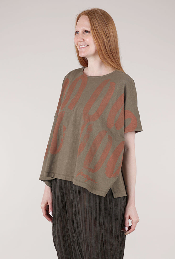 Moyuru Abstract Print Tee, Khaki/Rust