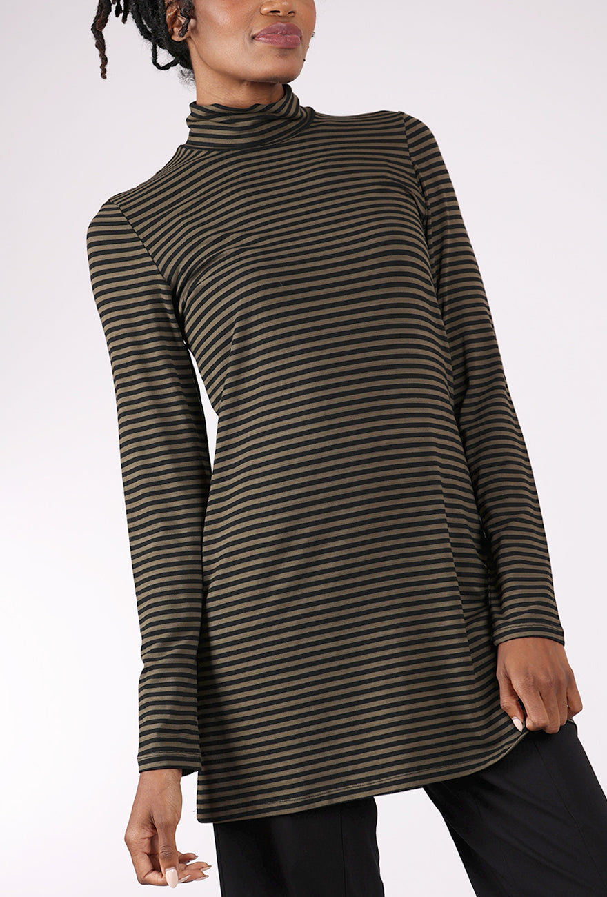 Alembika Longish Stripe Tneck, Khaki/Black