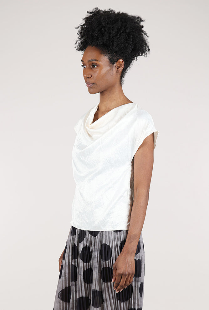 Grade & Gather Crinkle Sateen Drape Neck Top, Cream