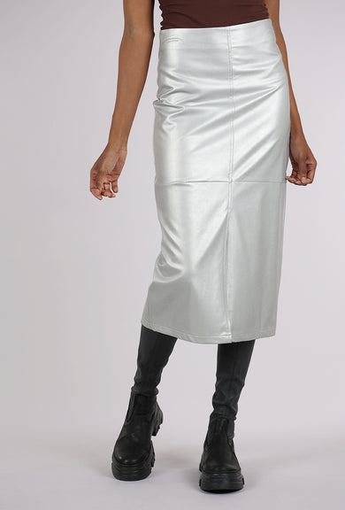 Mystree Faux Leather Midi Skirt, Silver