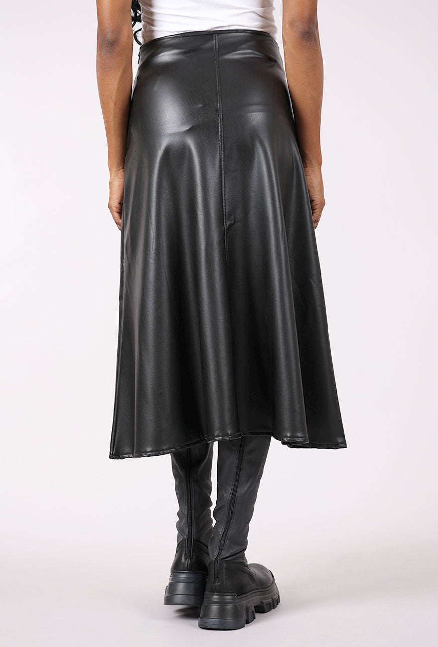 Isle by Melis Kozan Vegan Leather Godet Skirt, Black