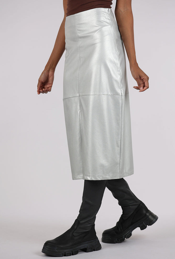 Mystree Faux Leather Midi Skirt, Silver