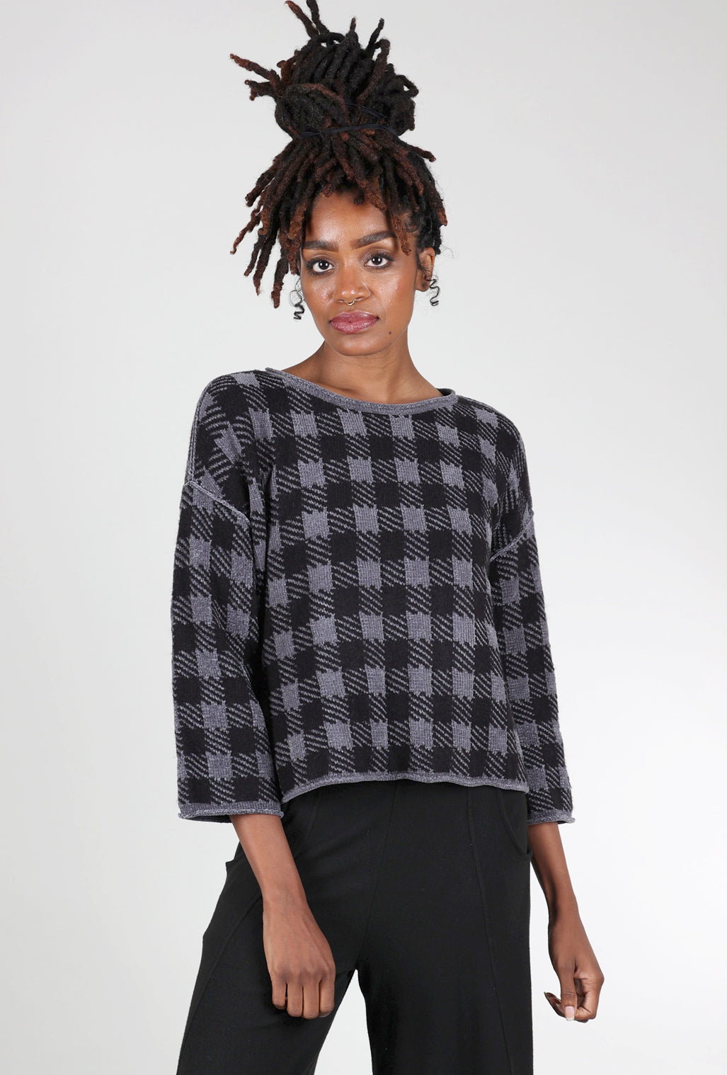 Liv Chenille Check Topper, Charcoal