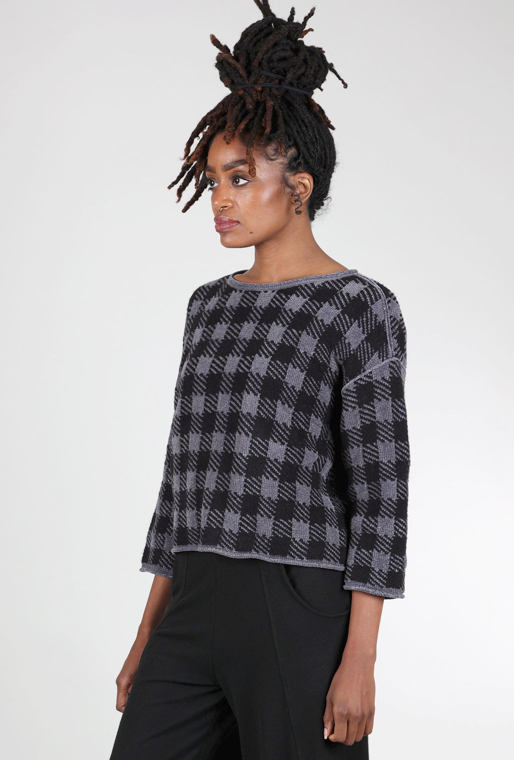 Liv Chenille Check Topper, Charcoal