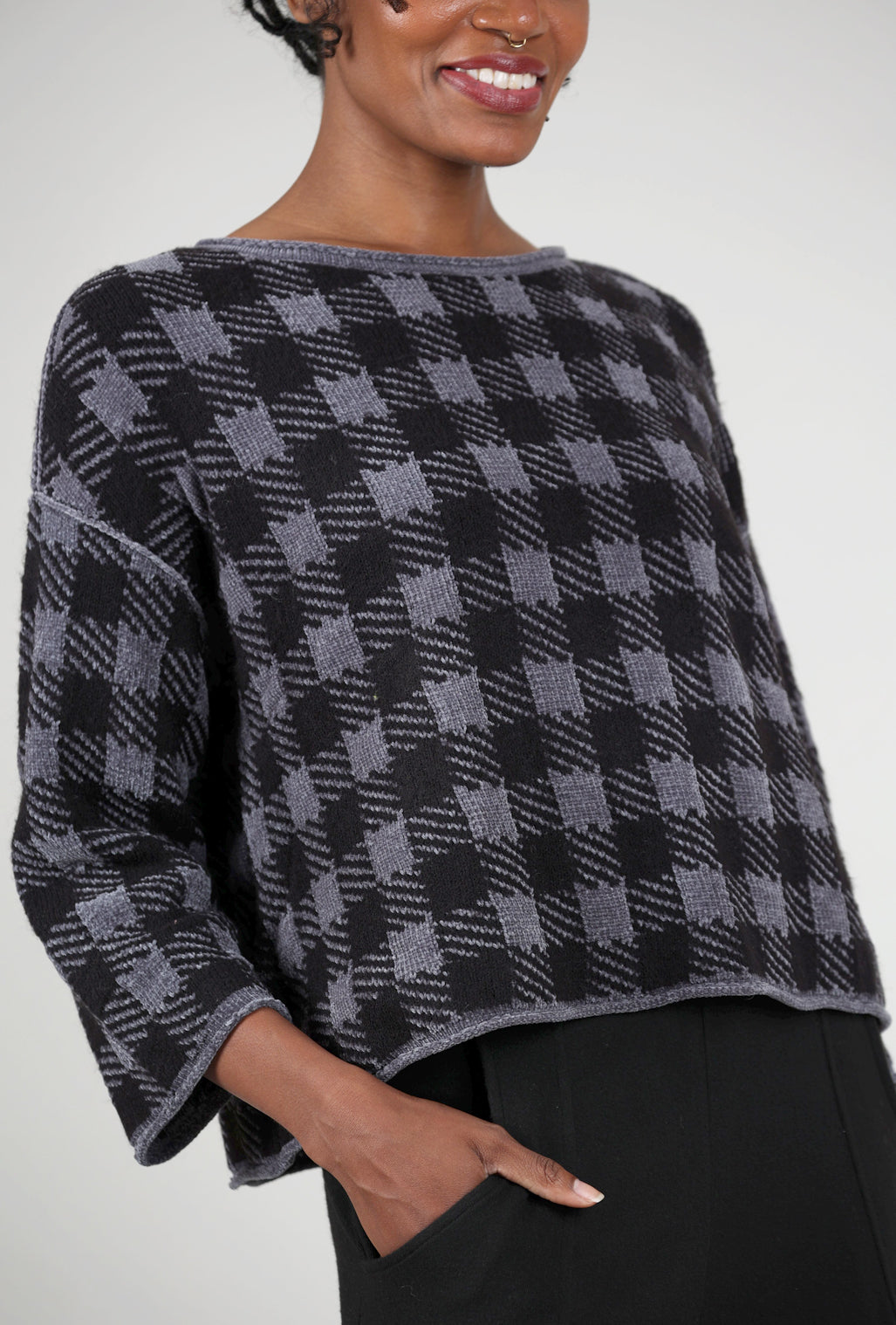 Liv Chenille Check Topper, Charcoal