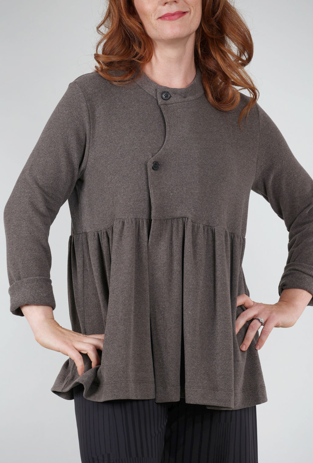 Knit Knit Peplum Cardie, Marrone