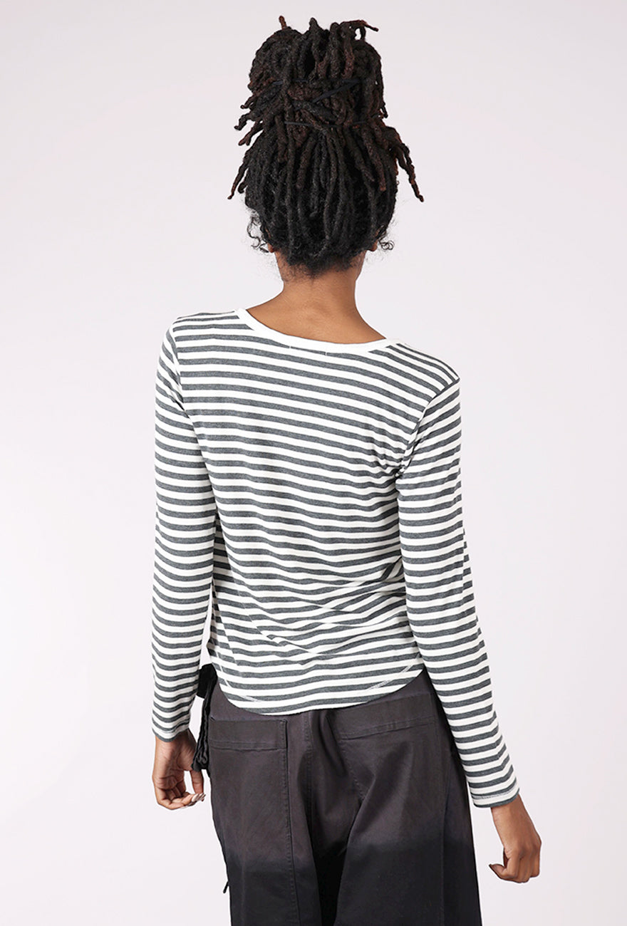 Slim Shirttail Stripe Henley, Ivory/Charcoal