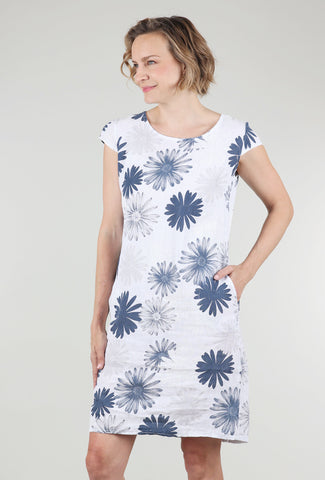 Femme Fatale Linen Trim Dress, White/Sunflower 