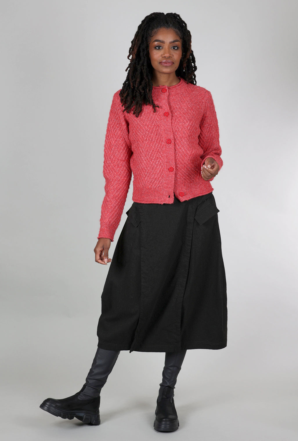 MDM Pauline Cable Cardie, Strawberry