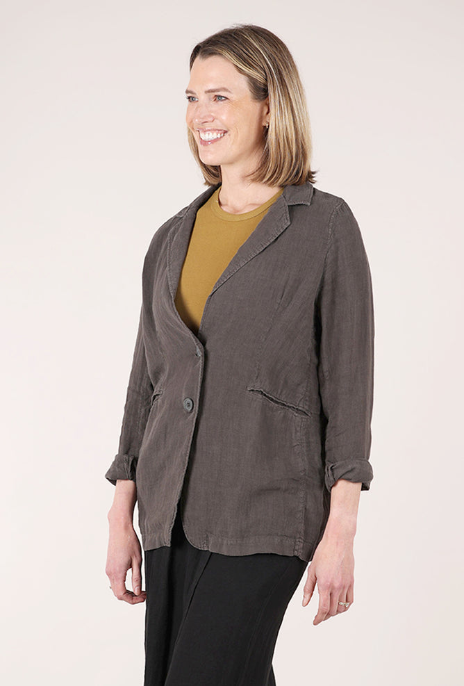 By Basics Own Linen Blazer, Black Coffee