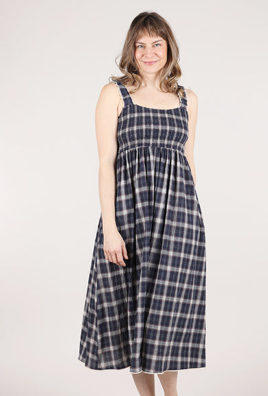 Grade & Gather Smocked Plaid Midi Dress, Midnight