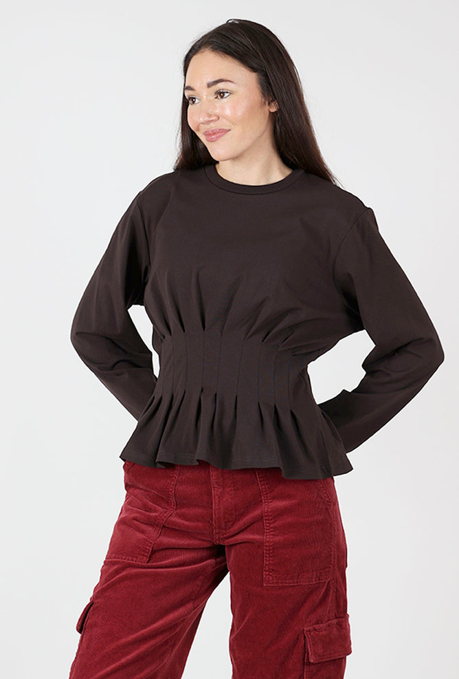 Gestuz Inez Pleat Detail Tee, Ganache