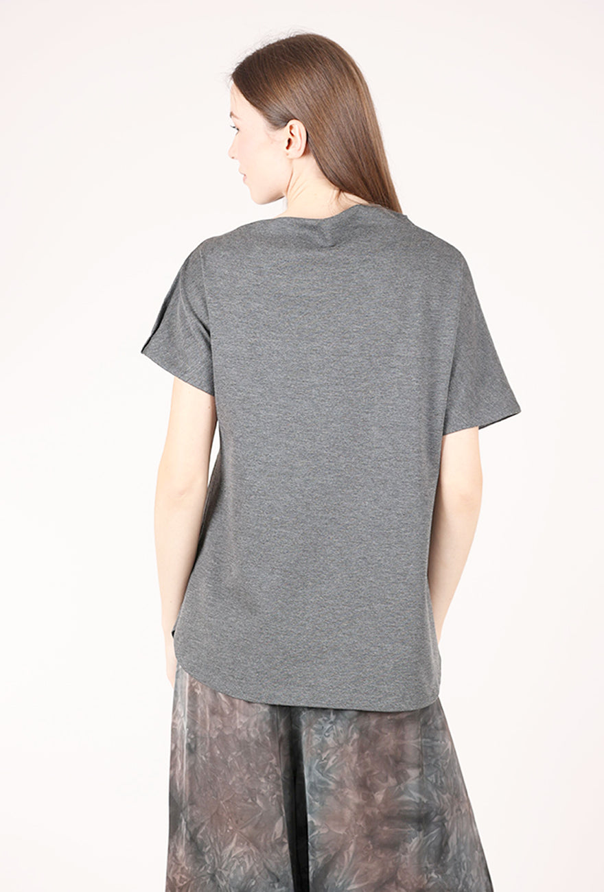 Noen Pleat Neck Ponte Top, Charcoal