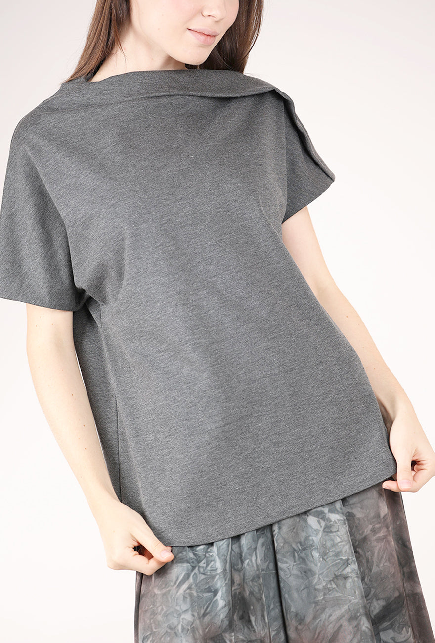Noen Pleat Neck Ponte Top, Charcoal
